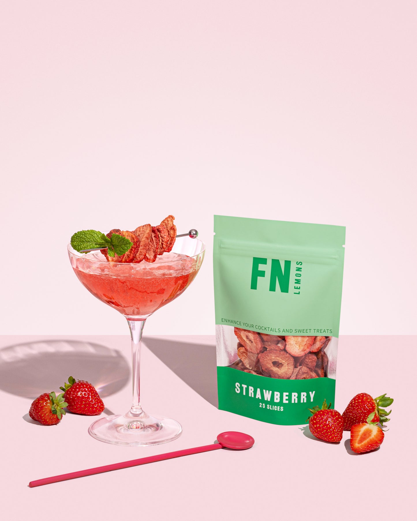Dried strawberries in cocktail glass