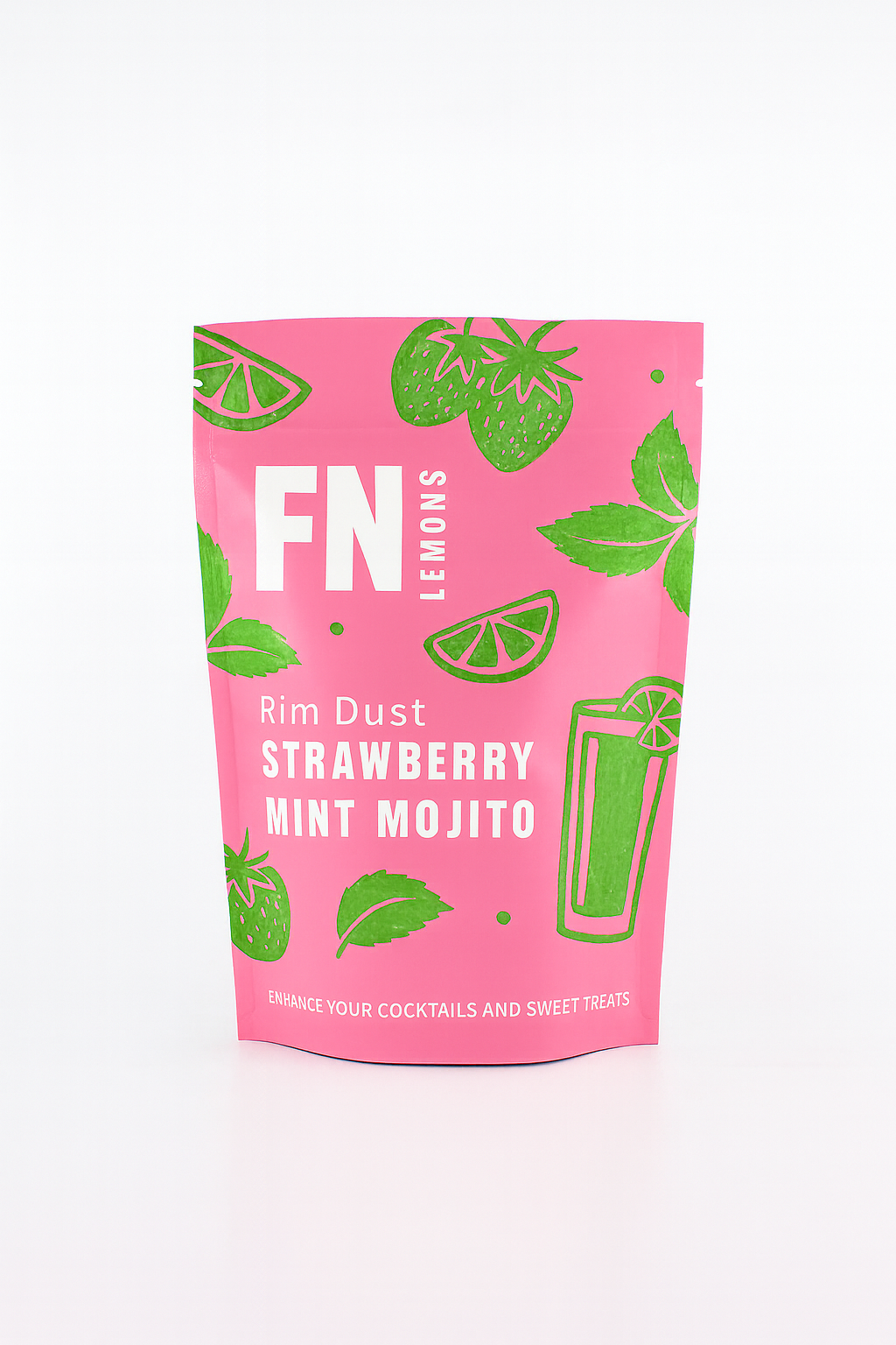 FN Lemons strawberry mint mojito rim dust – strawberry mint cocktail rim sugar garnish - front