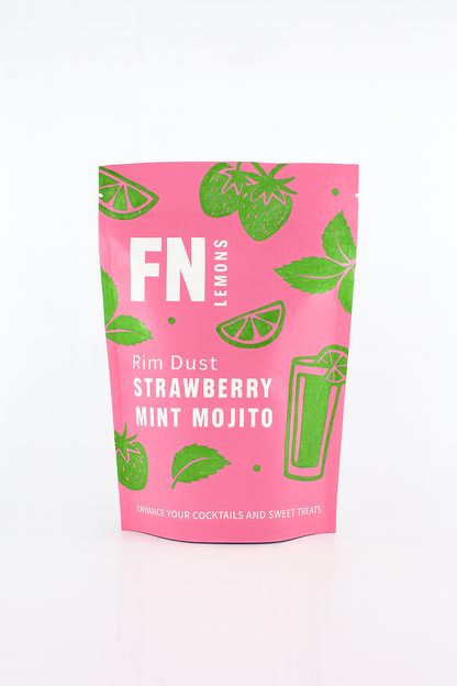 FN Lemons strawberry mint mojito rim dust – strawberry mint cocktail rim sugar garnish - front
