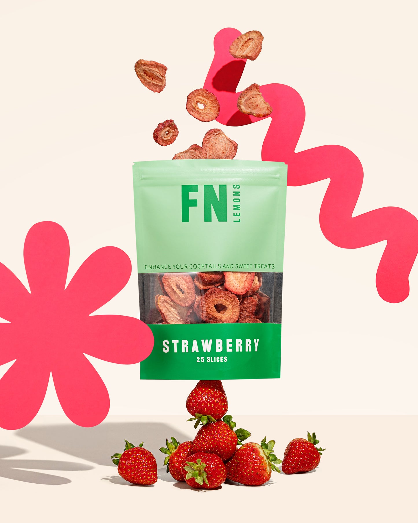Dried Strawberries stacked with packet
