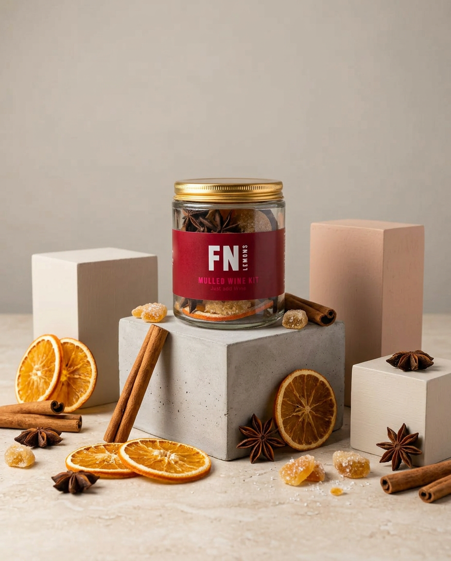 F N Lemons mulled wine kit – spiced mulled wine mix with citrus and warming spices - display